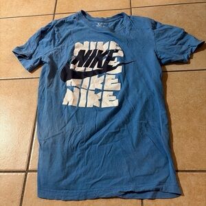 Nike "The Nike Tee" Light Blue Stacked Logo Graphic Shirt S